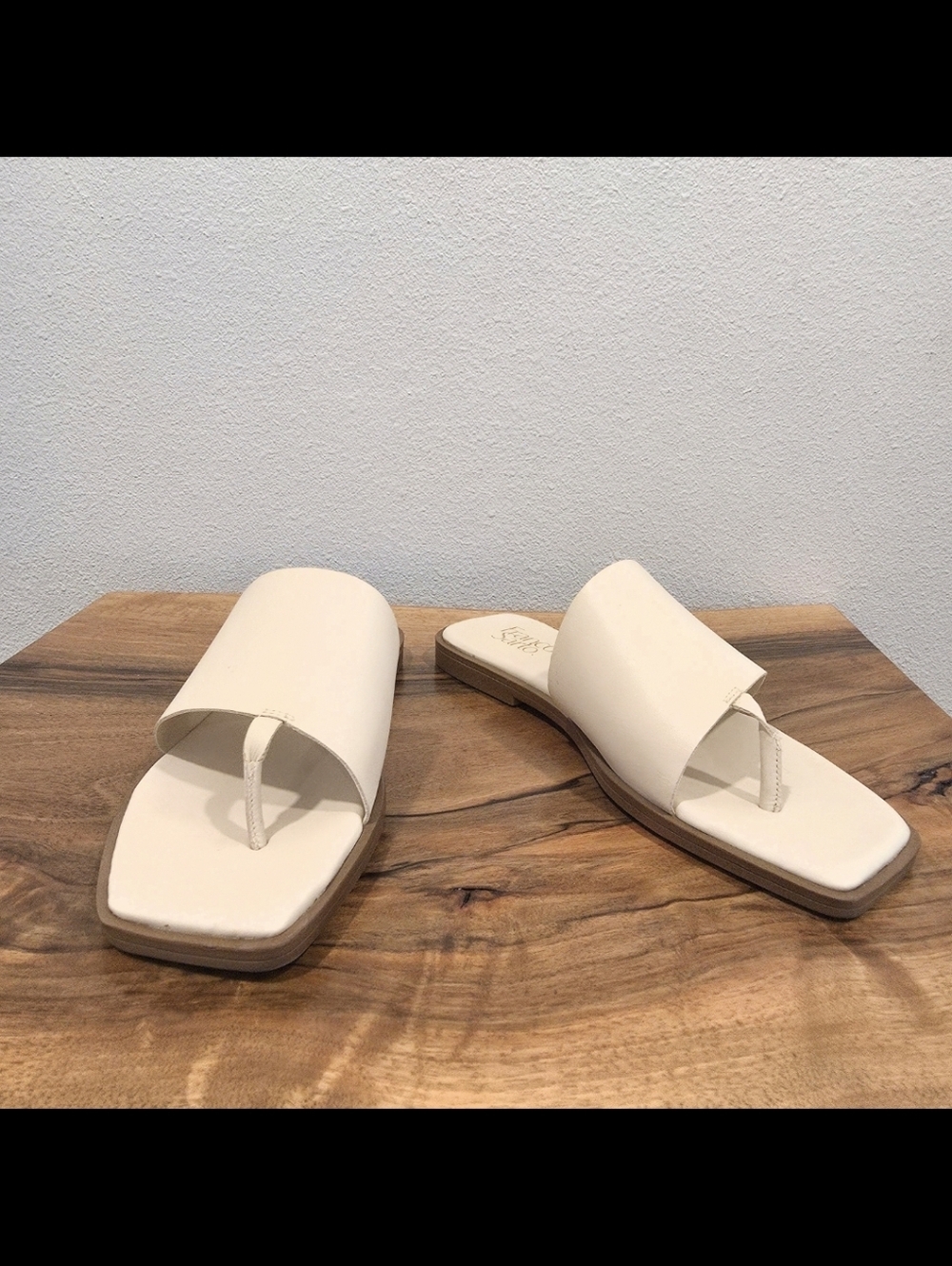 Franco Sarto Merci Cream Leather Slide Thong Sandals